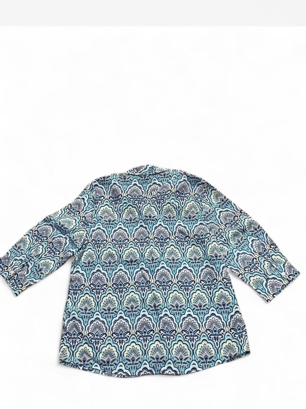 Chico’s Blue Patterned Collared Linen Button Up Top - Picture 4 of 4
